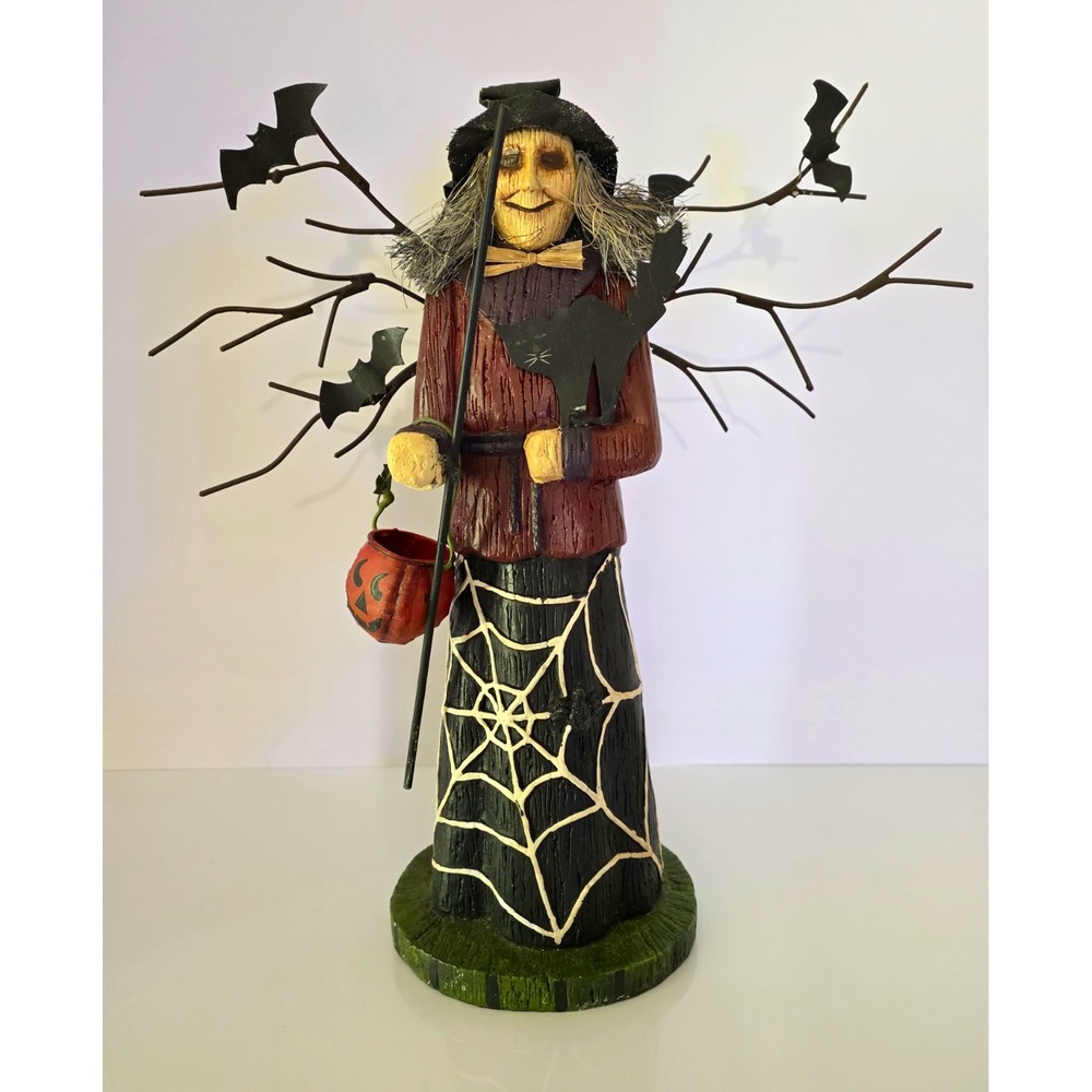 Rare Vintage Creepy Halloween Witch w/ Bats & Spiderwebs, Made In New England